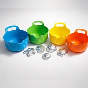 Colorful Mixing Bowls with Baking Molds